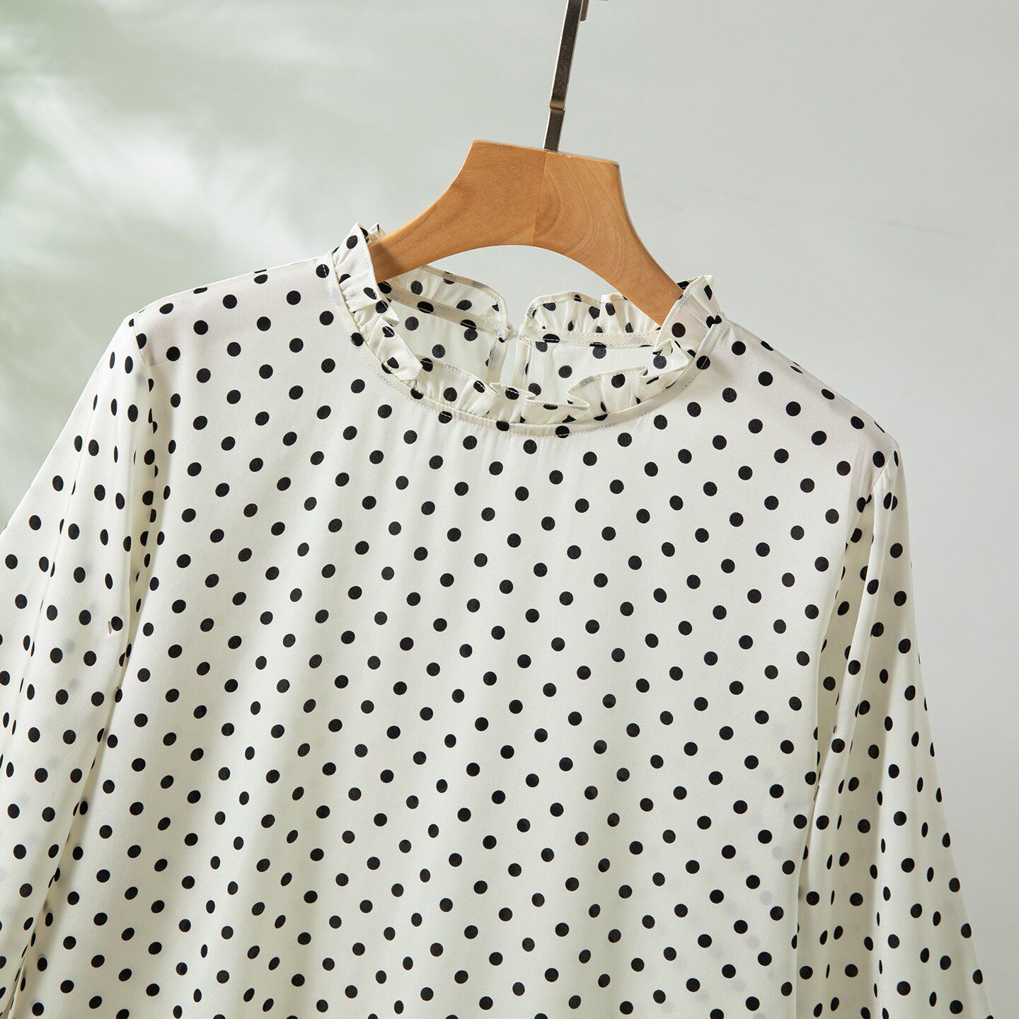 Silk Blouse - Winsleter-93%Silk 7%Spandex Elegant Shirt, Ruffled Dot