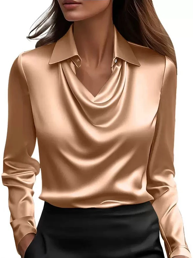 Women Long Sleeve Lapel V Neck - đánh giá và giá Silk Blouse