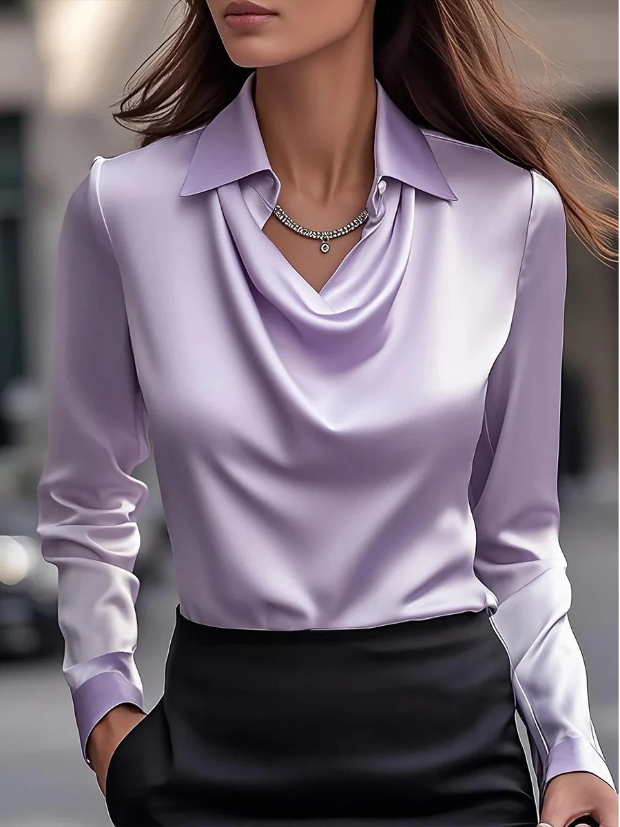Women Long Sleeve Lapel V Neck - đánh giá và giá Silk Blouse