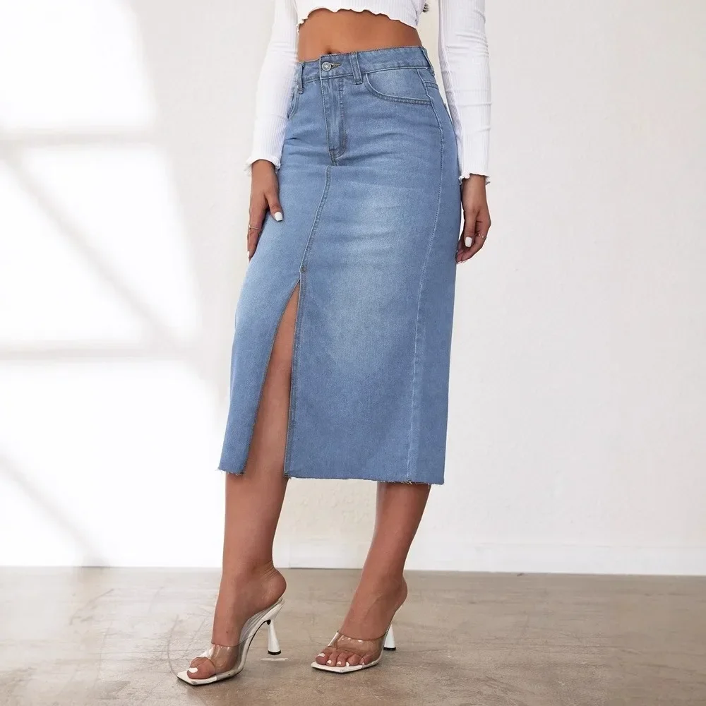 Women  Denim Midi Skirt Split  - đánh giá và giá Formal Skirt